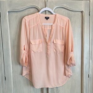 torrid Soft Peach V-Neck Roll-Tab Blouse
